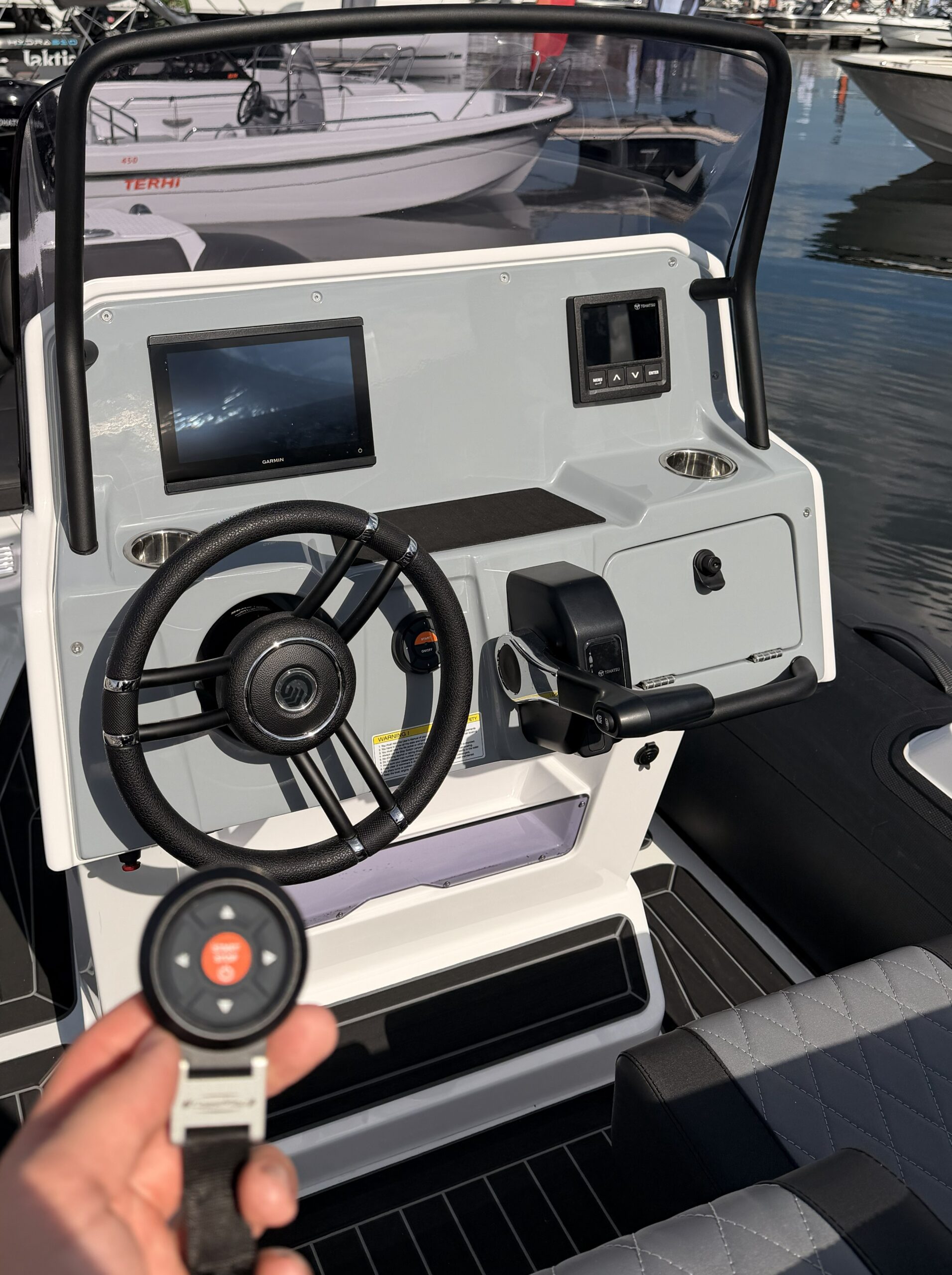 CoastKey Premium Plus on a rib boat from Gala with Tohatsu outboard. For wireless man overboard protection, keyless ignition and remote controlled extra functions